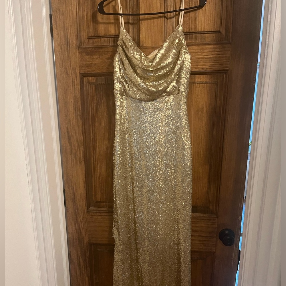 Revelry Skye dress in champagne gold.
